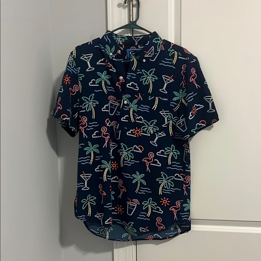 Men's Navy Tropical Print Shirt
